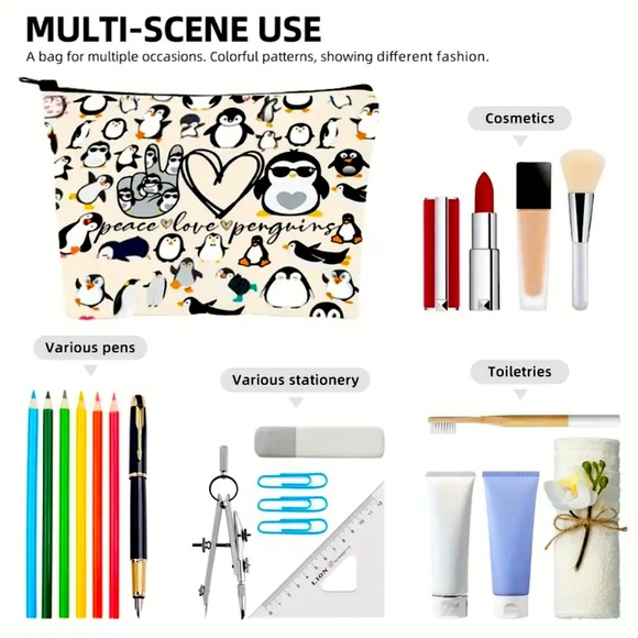 PENGUIN MAKEUP BAGS  NEW CHOICE OF DESIGN  2 SIDED ZIPPER TOP 4 DESIGNS - Picture 12 of 14